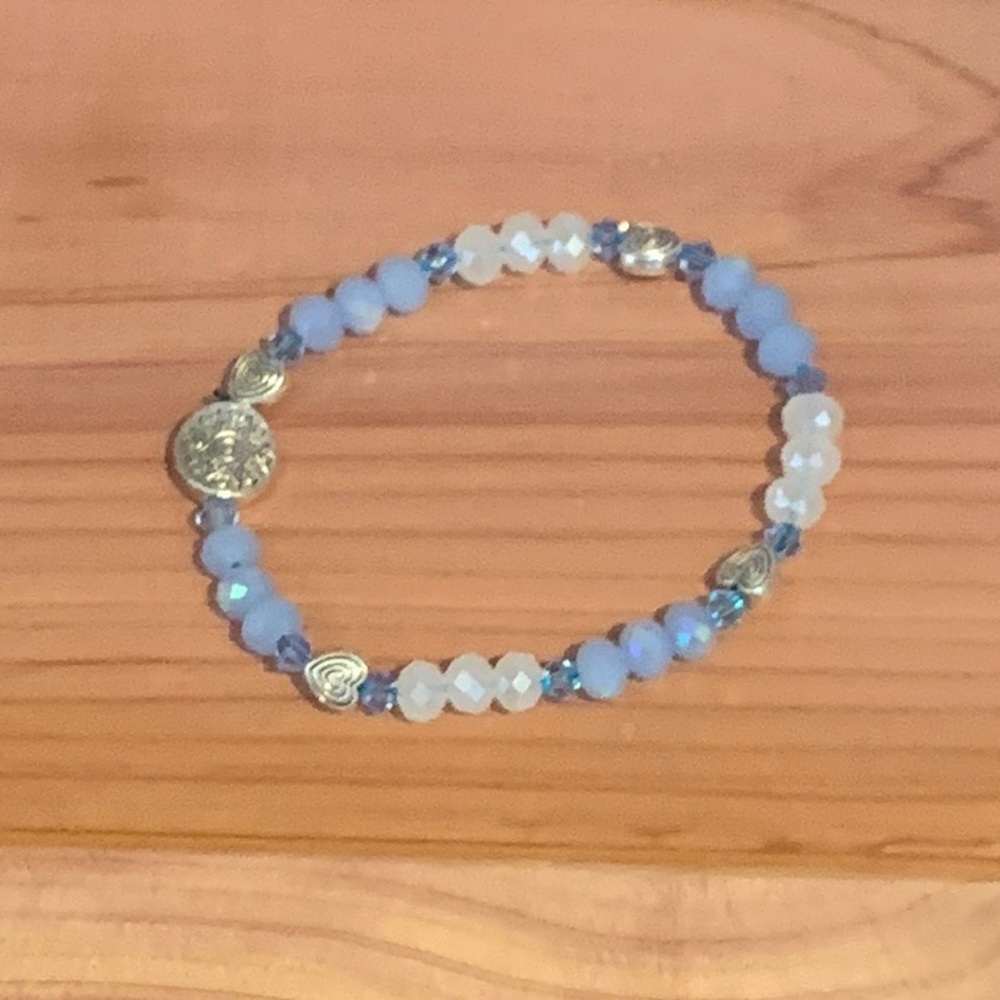 Blue Crystal and Silver Heart Bracelet